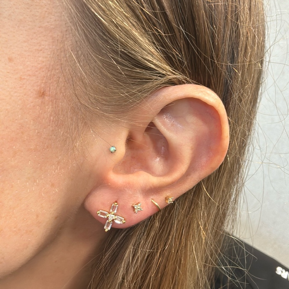 Gold sterling silver stud earrings x cross studs cz